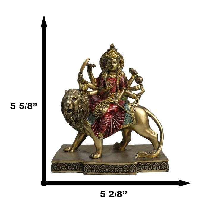 Ebros Gift Hindu Goddess Durga Wearing Red Sari With Weapons Riding On Lion Figurine