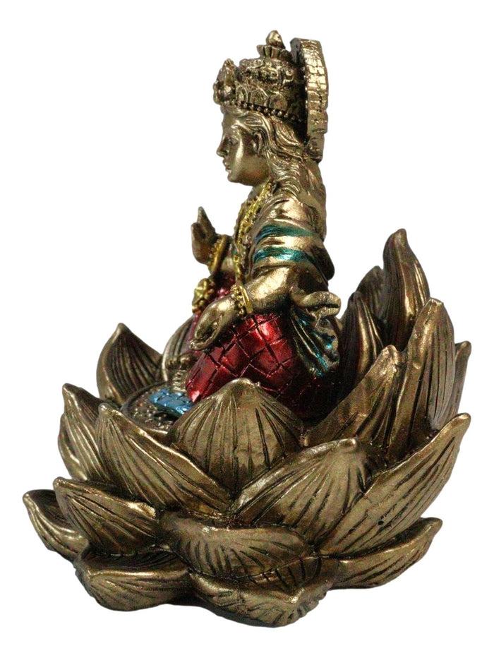 Ebros Gift Hindu Goddess Of Fortune Lakshmi Meditating On Padma Lotus Flower Mini Figurine