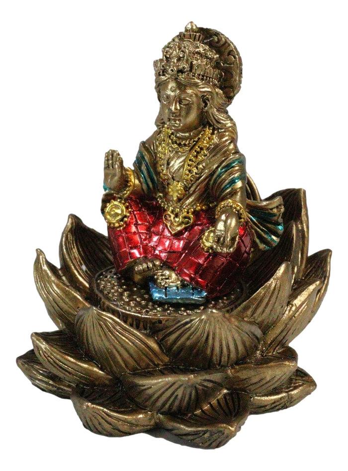 Ebros Gift Hindu Goddess Of Fortune Lakshmi Meditating On Padma Lotus Flower Mini Figurine