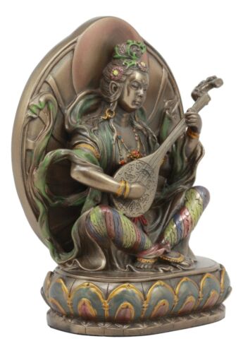 Ebros Gift Hindu Goddess Saraswati Playing A Veena Seated On Lotus Throne Statue 6"Tall