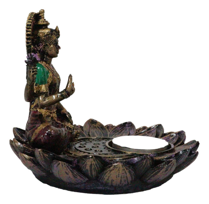 Ebros Gift Hindu Goddess Sri Lakshmi On Lotus Padma Flower Votive Candle Holder Figurine