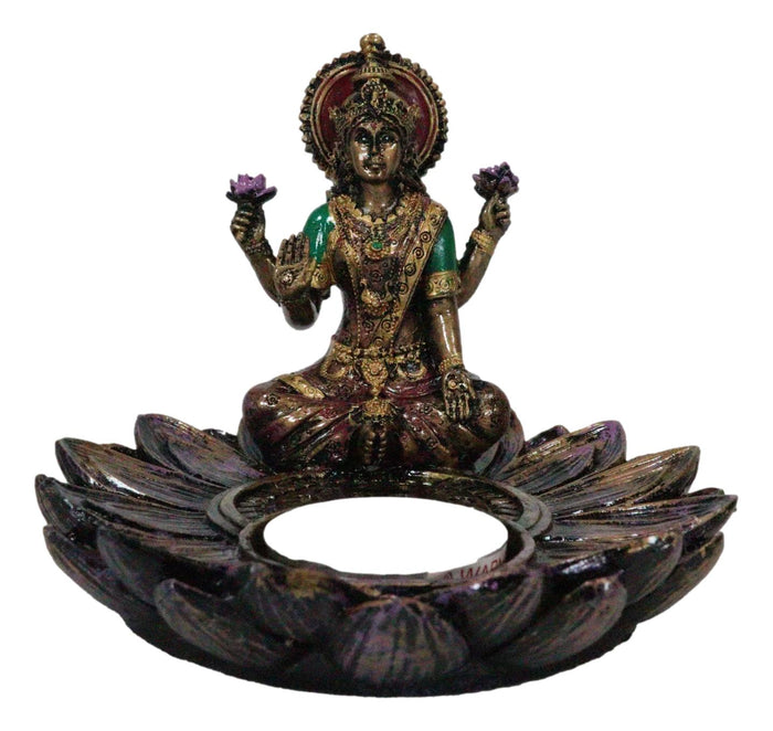 Ebros Gift Hindu Goddess Sri Lakshmi On Lotus Padma Flower Votive Candle Holder Figurine