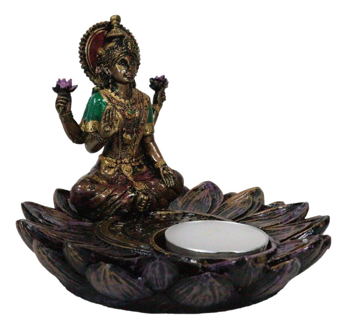 Ebros Gift Hindu Goddess Sri Lakshmi On Lotus Padma Flower Votive Candle Holder Figurine