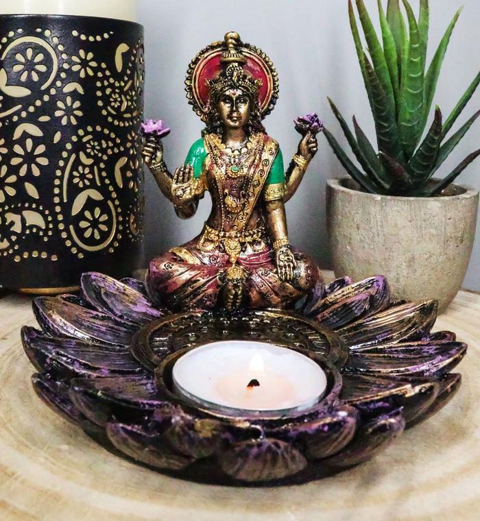 ebros gift Hindu Goddess Sri Lakshmi On Lotus Padma Flower Votive Candle Holder Figurine