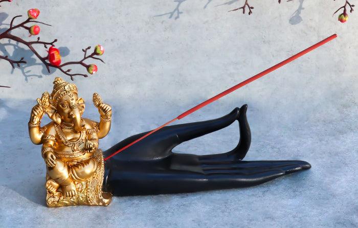 ebros gift Hindu Golden Elephant God Ganesha Shunya Mudra Palm Hand Votive Candle Holder