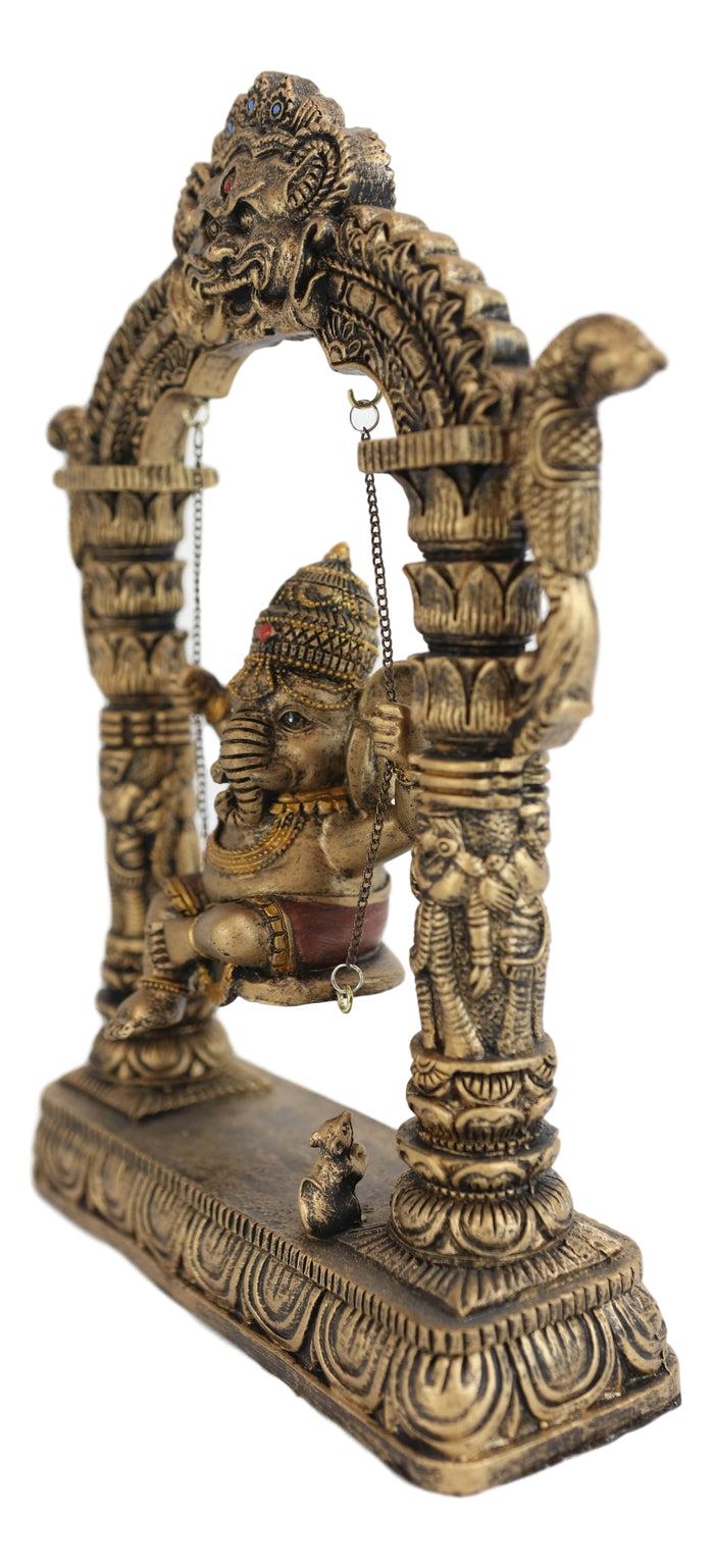 Ebros Gift Hindu Supreme God Baby Ganesha Divine Child On Swing With Mooshika Mouse Statue