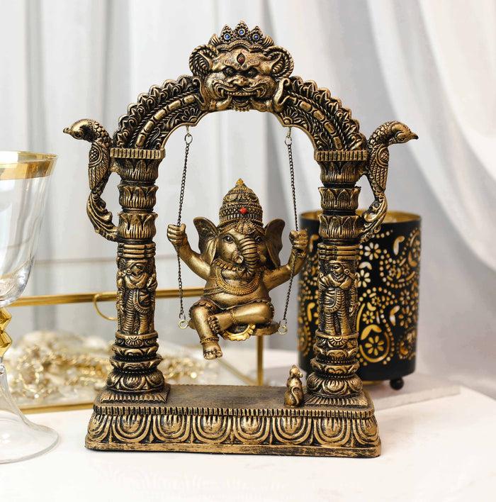 ebros gift Hindu Supreme God Baby Ganesha Divine Child On Swing With Mooshika Mouse Statue