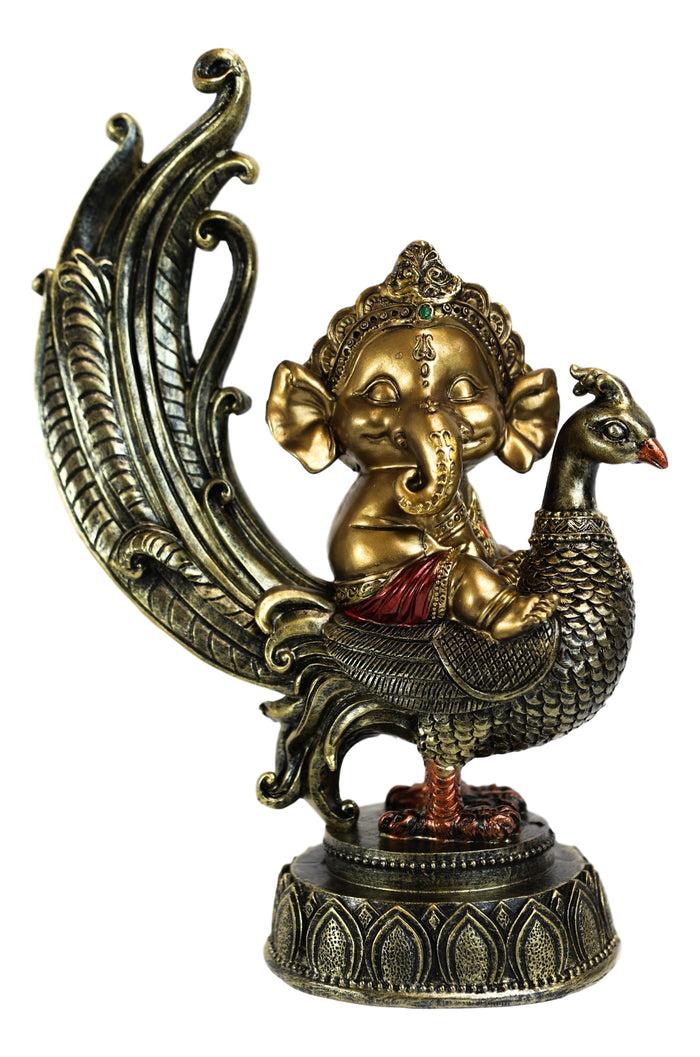 Ebros Gift Hindu Supreme God Of Success And Arts Baby Ganesha Sitting On Peacock Statue