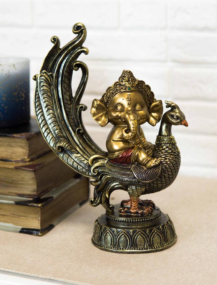 ebros gift Hindu Supreme God Of Success And Arts Baby Ganesha Sitting On Peacock Statue