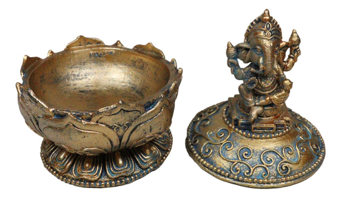 Ebros Gift Hindu Vastu Yoga Ganapati Ganesha Sitting On Mandala Flower Decor Trinket Box