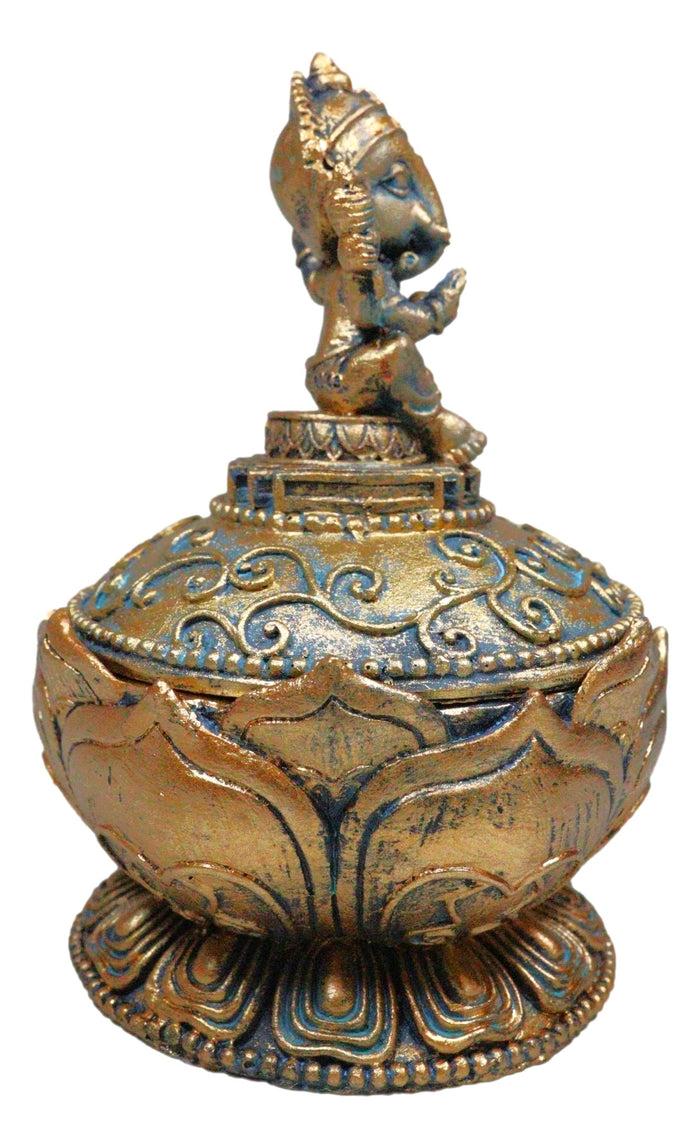 Ebros Gift Hindu Vastu Yoga Ganapati Ganesha Sitting On Mandala Flower Decor Trinket Box