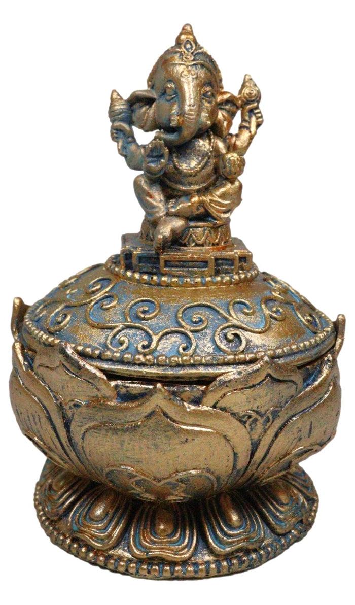 ebros gift Hindu Vastu Yoga Ganapati Ganesha Sitting On Mandala Flower Decor Trinket Box