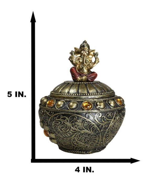 Ebros Gift Hindu Vastu Yoga Ganesha Tooled Patterns And Gemstones Decorative Trinket Box