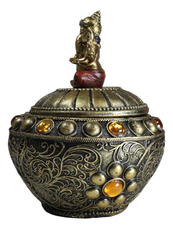 Ebros Gift Hindu Vastu Yoga Ganesha Tooled Patterns And Gemstones Decorative Trinket Box