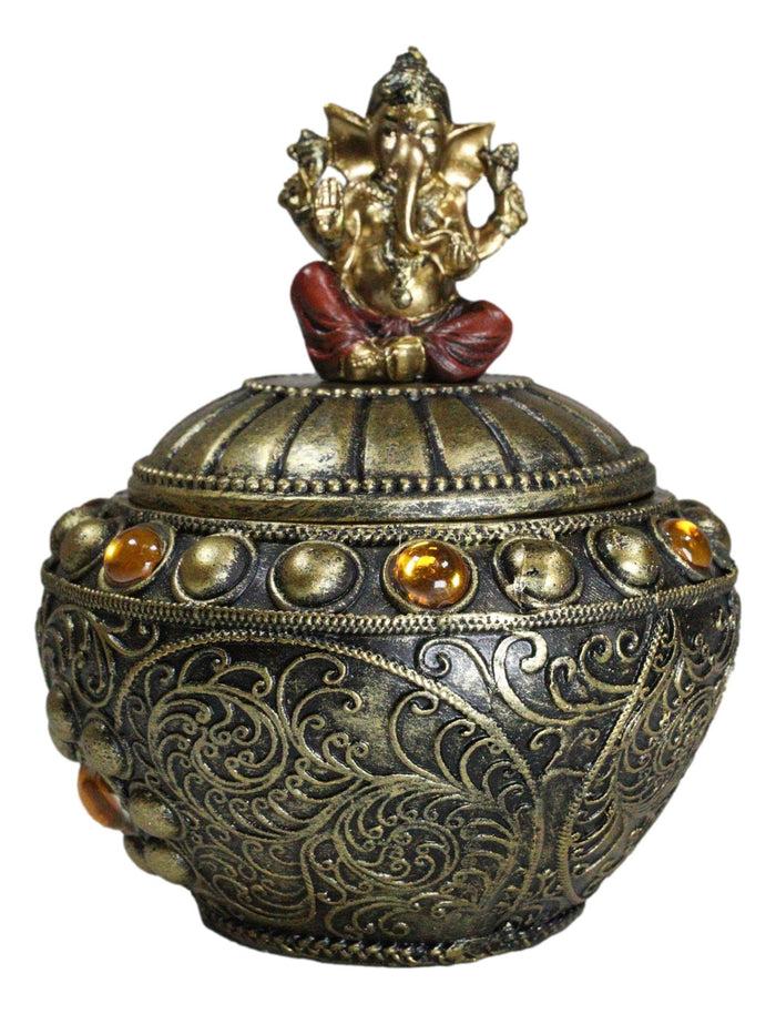 ebros gift Hindu Vastu Yoga Ganesha Tooled Patterns And Gemstones Decorative Trinket Box