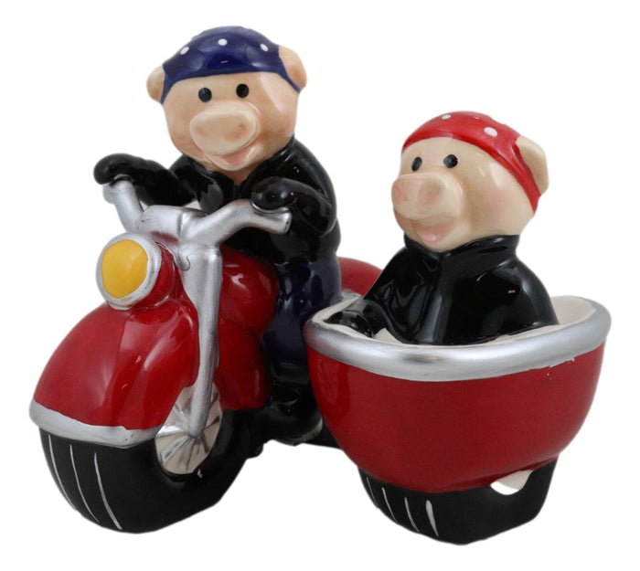 Ebros Gift Hog Riders Biker Pig Couple Riding Motorcycle Side Car Rig Salt Pepper Shakers