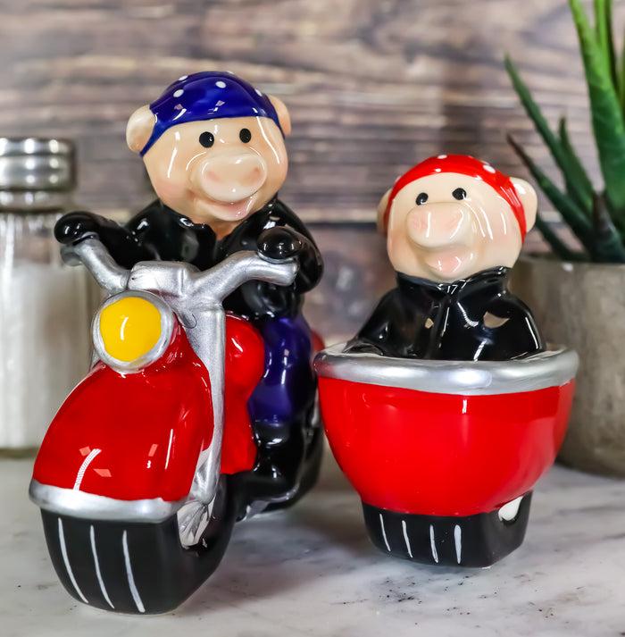 ebros gift Hog Riders Biker Pig Couple Riding Motorcycle Side Car Rig Salt Pepper Shakers