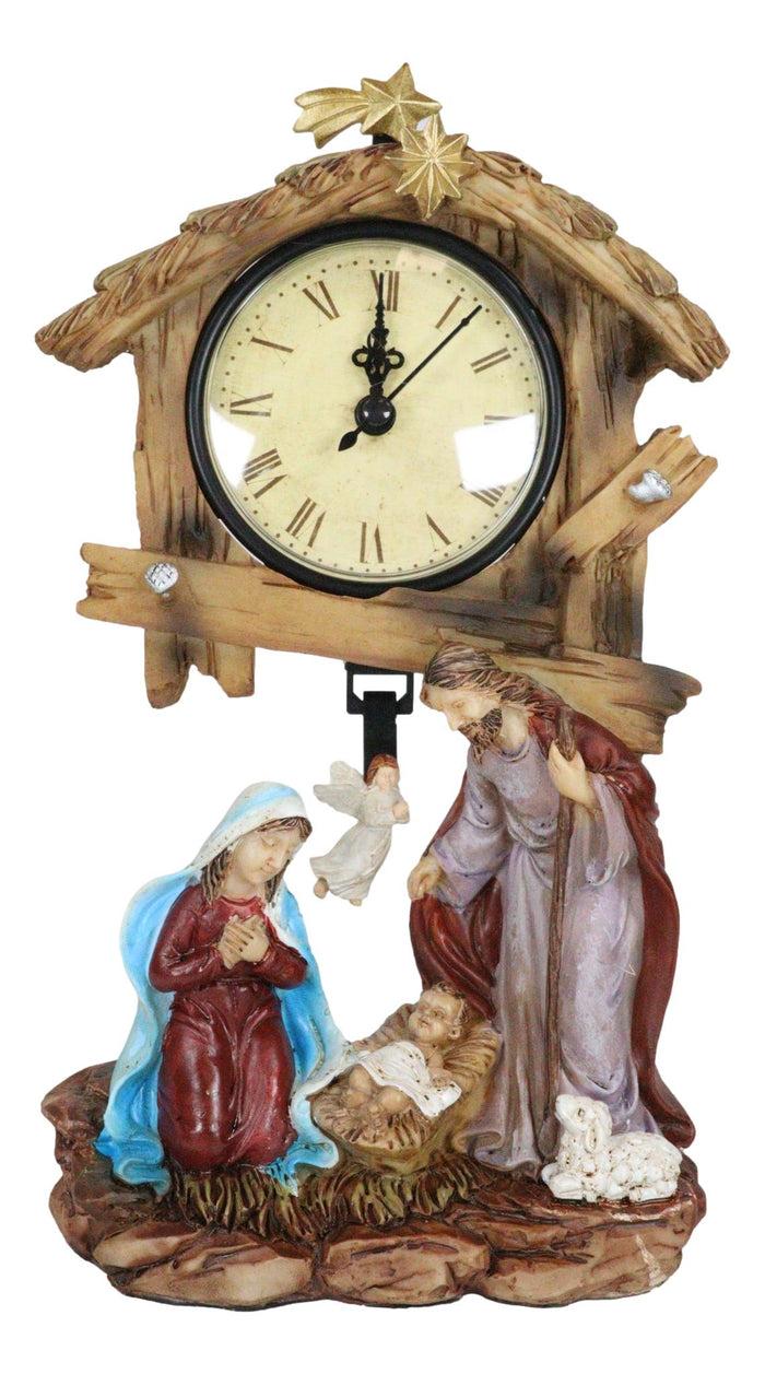 Ebros Gift Holy Family Nativity Mary Joseph And Baby Jesus In Manger Pendulum Table Clock