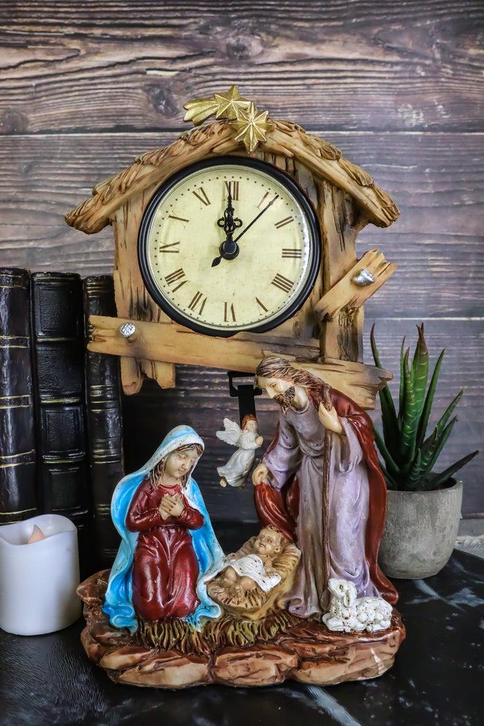 ebros gift Holy Family Nativity Mary Joseph and Baby Jesus In Manger Pendulum Table Clock