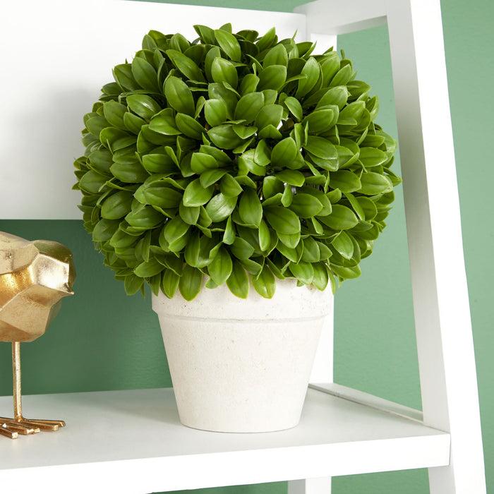 ebros gift Home And Garden 10"H Green Artificial Faux Boxwood Topiary Ball In Vase Pot