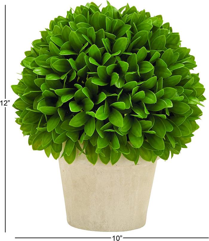 Ebros Gift Home Garden 12"H Green Artificial Faux Foliage Boxwood Topiary Ball In Vase Pot