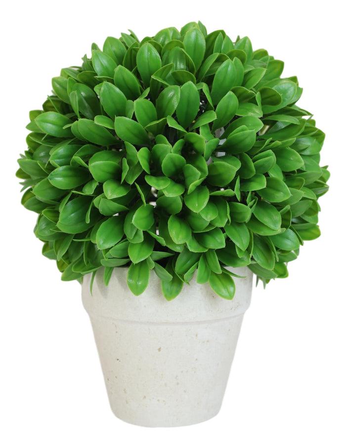 Ebros Gift Home Garden 12"H Green Artificial Faux Foliage Boxwood Topiary Ball In Vase Pot