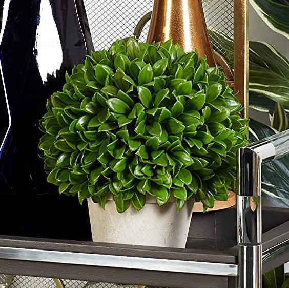 ebros gift Home Garden 12"H Green Artificial Faux Foliage Boxwood Topiary Ball In Vase Pot