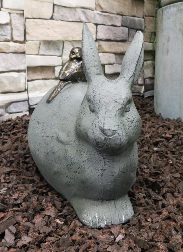 Ebros Gift Home & Garden Decor Bunny Rabbit With Little Bird Friend Aluminum Statue