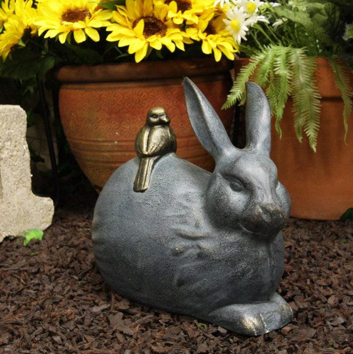 Ebros Gift Home & Garden Decor Bunny Rabbit With Little Bird Friend Aluminum Statue