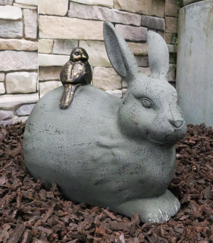 Ebros Gift Home & Garden Decor Bunny Rabbit With Little Bird Friend Aluminum Statue