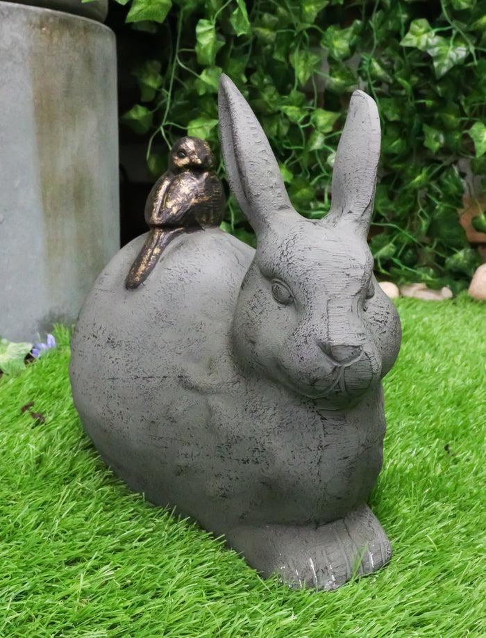 ebros gift Home & Garden Decor Bunny Rabbit With Little Bird Friend Aluminum Statue