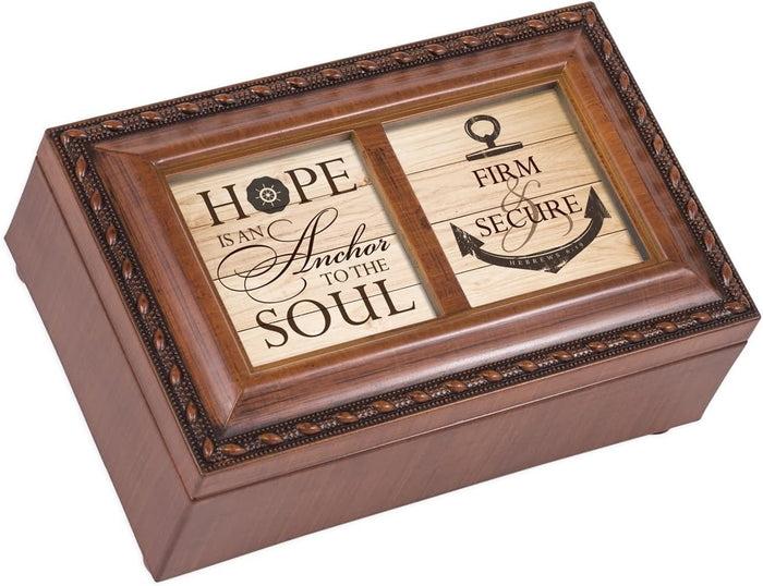 ebros gift Hope Is An Anchor To The Soul Polished Rope Trimmed Burlwood Musical Trinket Box