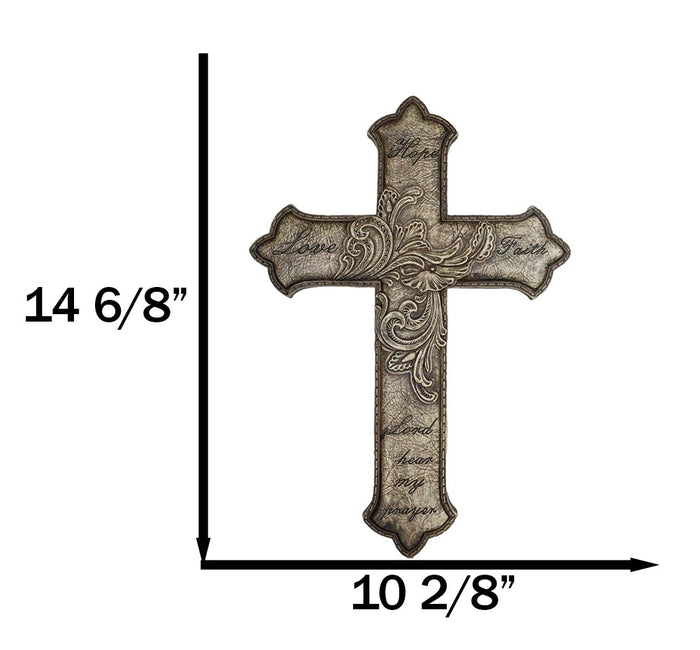 Ebros Gift Hope Love Faith Lord Hear My Prayer Fleur De Lis Floral Faux Leather Wall Cross