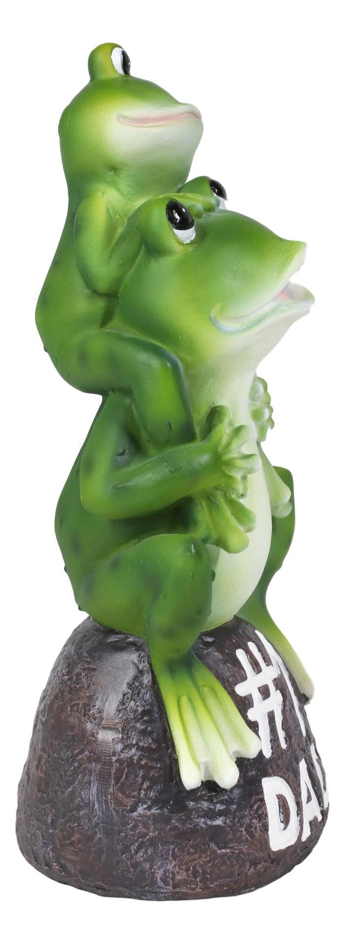 Ebros Gift Hoppy Daddy World's No #1 Dad Piggybacking Frog Family On Boulder Rock Figurine