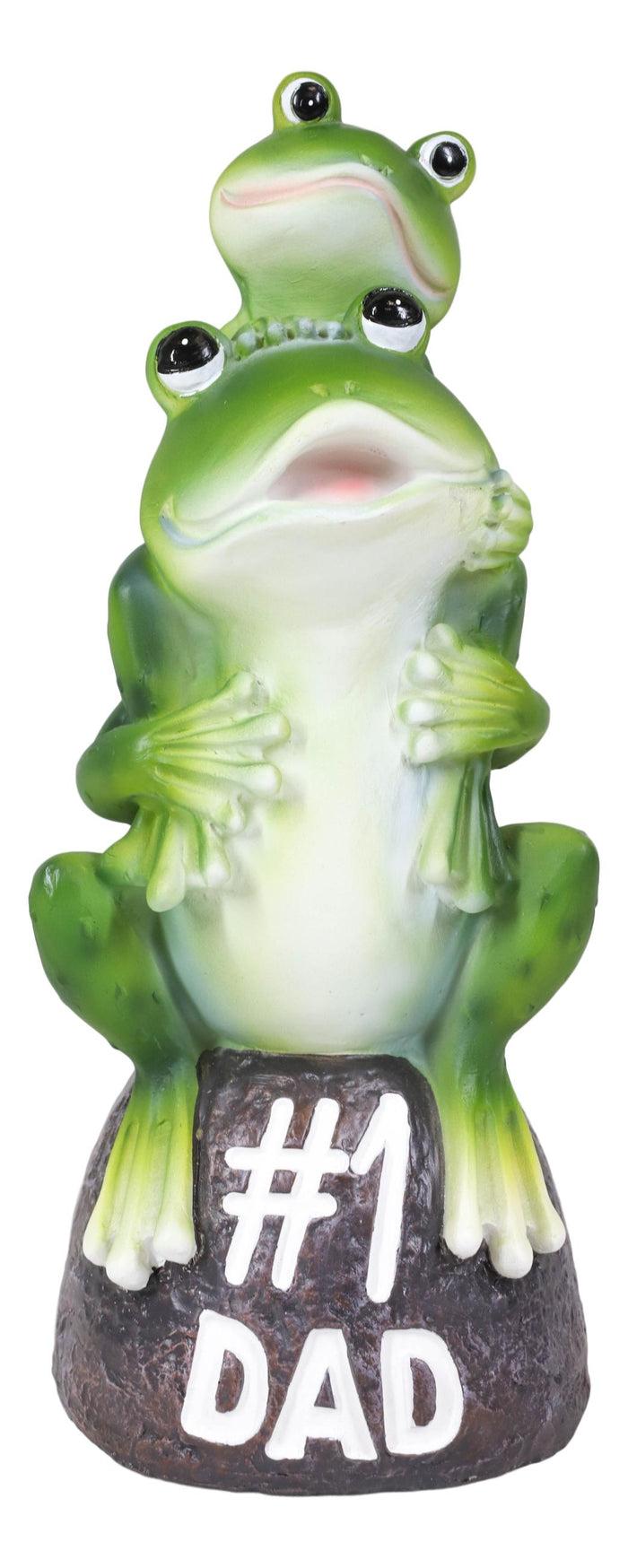 Ebros Gift Hoppy Daddy World's No #1 Dad Piggybacking Frog Family On Boulder Rock Figurine