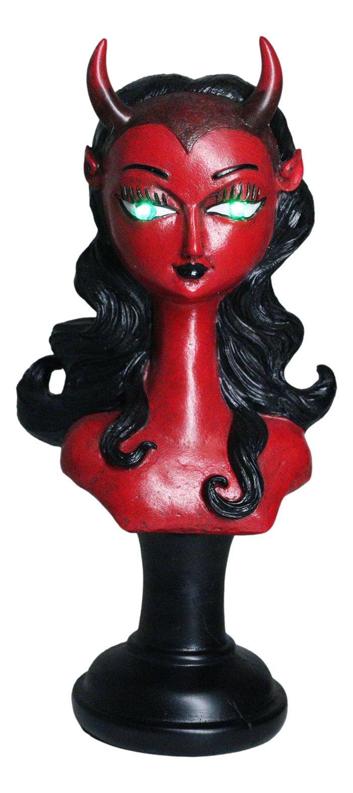 ebros gift Horned Lilith Hell Demon Devil Queen Bust Figurine With Green LED Light Up Eyes