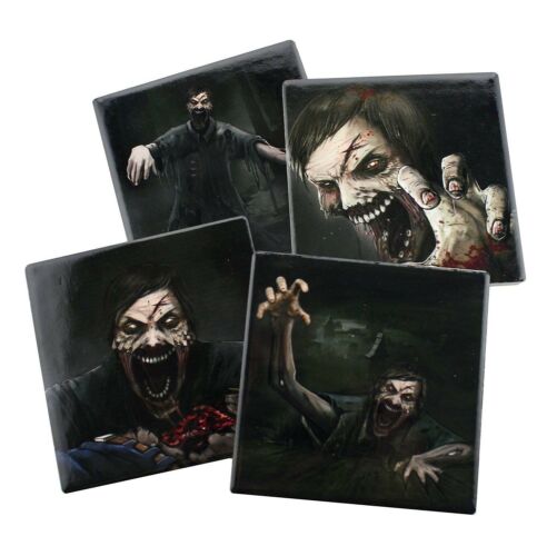 Ebros Gift Horror Of TheUndead Walking Dead Zombie Ceramic Drink Coaster Set 4 Corked Tiles