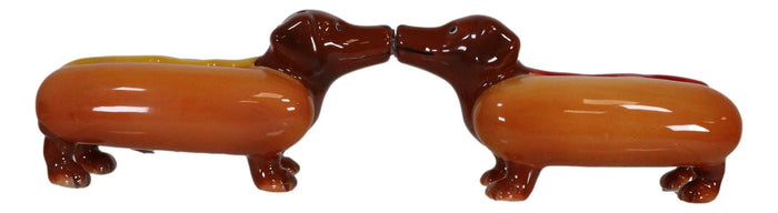 Ebros Gift Hot Dog Sausage Ketchup Mustard Dachshunds Ceramic Salt & Pepper Shakers Set
