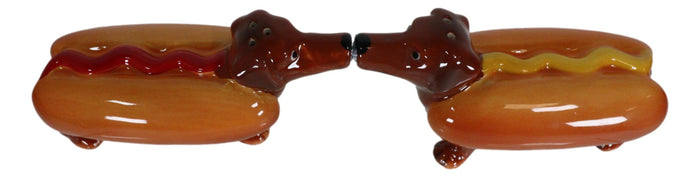 Ebros Gift Hot Dog Sausage Ketchup Mustard Dachshunds Ceramic Salt & Pepper Shakers Set
