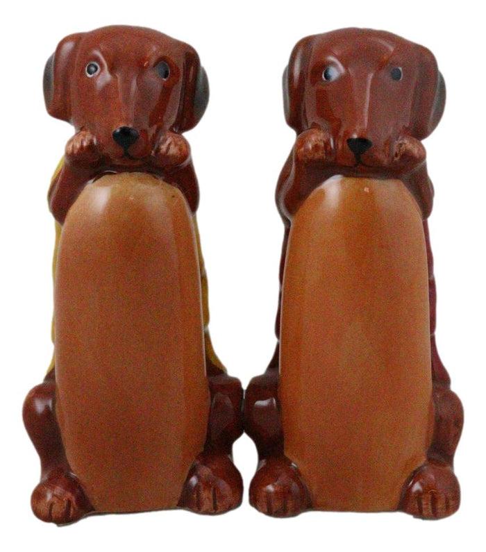 Ebros Gift Hot Dog Wieners Dachshund Dogs In Ketchup Mustard Buns Salt Pepper Shakers Set