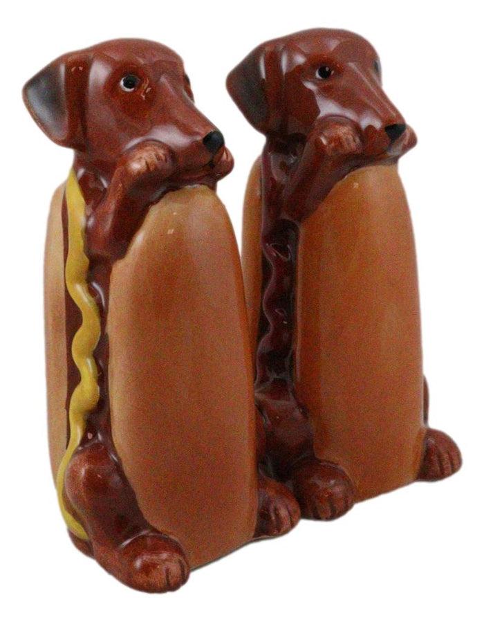 Ebros Gift Hot Dog Wieners Dachshund Dogs In Ketchup Mustard Buns Salt Pepper Shakers Set