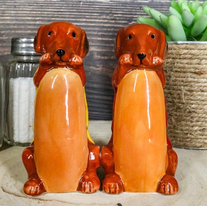 ebros gift Hot Dog Wieners Dachshund Dogs In Ketchup Mustard Buns Salt Pepper Shakers Set