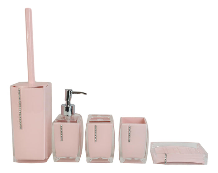 Ebros Gift Hot Pink Austrian Crystals 6 Piece Chic Bathroom Vanity Accessories Gift Set