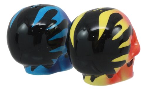 Ebros Gift Hot Rod Flaming Inferno Skulls Ceramic Salt Pepper Shakers Fire El Diablo