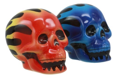 Ebros Gift Hot Rod Flaming Inferno Skulls Ceramic Salt Pepper Shakers Fire El Diablo