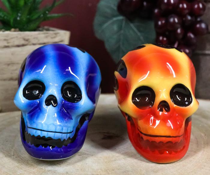 ebros gift Hot Rod Flaming Inferno Skulls Ceramic Salt Pepper Shakers Fire El Diablo