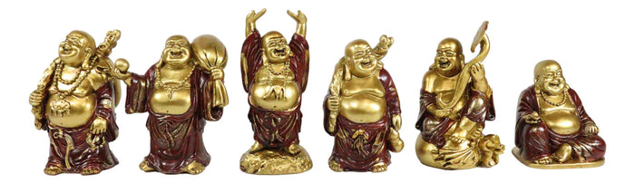 Ebros Gift Hotei Buddha Monks Miniature Figurine Set With Rocky Mountain Temple Display