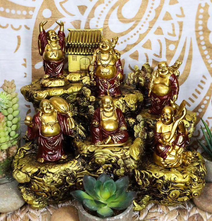 ebros gift Hotei Buddha Monks Miniature Figurine Set With Rocky Mountain Temple Display