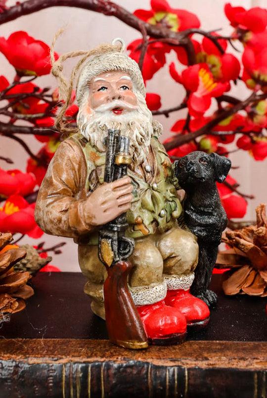 ebros gift Hunter Santa Claus W/ Rifle And Black Dog Christmas Tree Hanging Ornament Decor