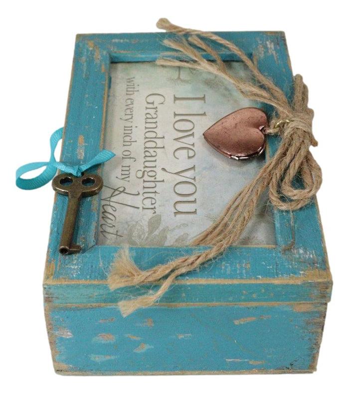 Ebros Gift I Love You Granddaughter Locket Heart Teal Wood Musical Trinket Box 4"X6"